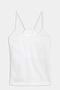 A SPLITS59 Loren Seamless Waist Length Tank - White with a shelf bra on a white background, perfect for gym workouts.