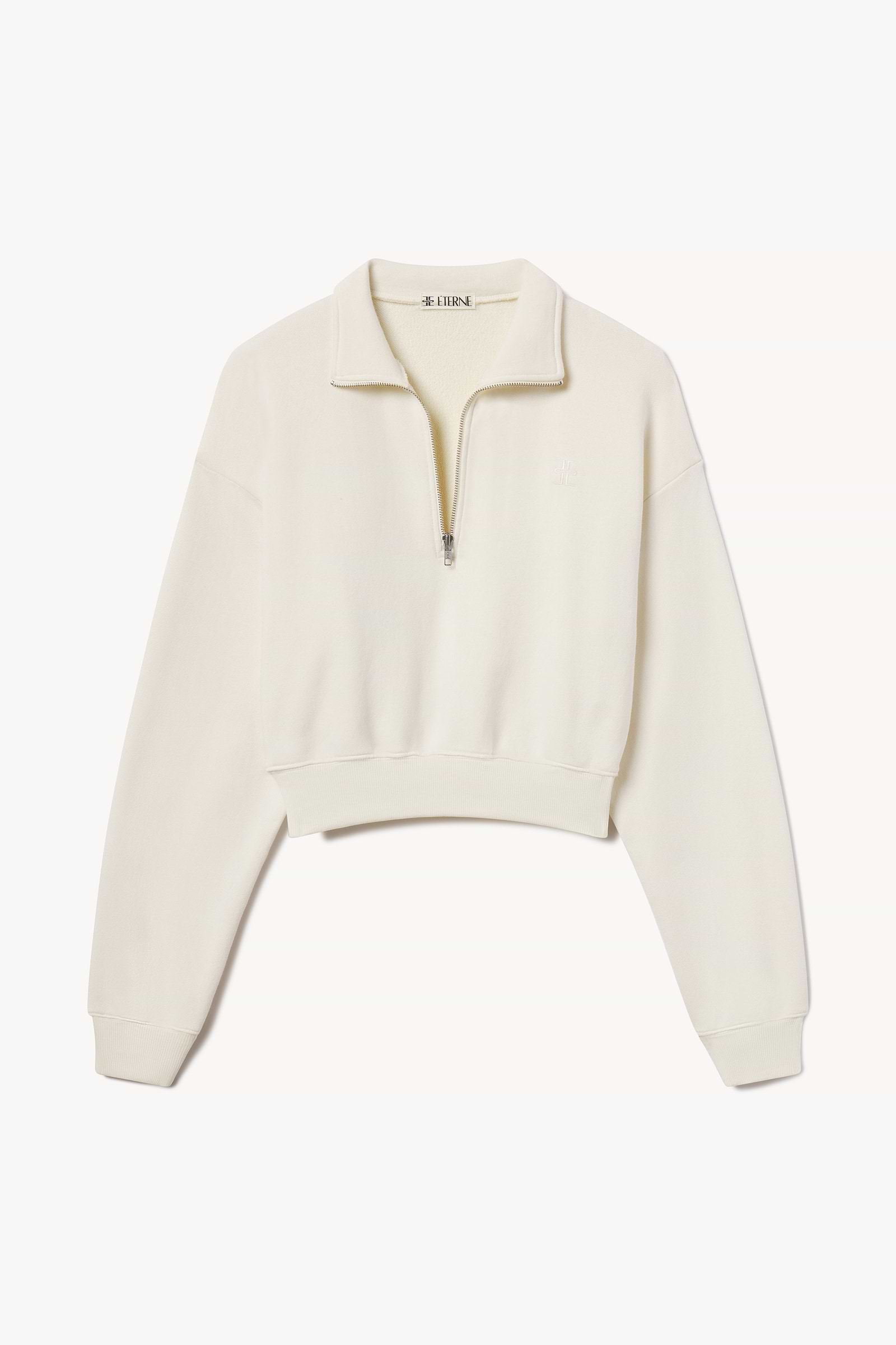 Cropped Half-Zip Sweatshirt in Cream