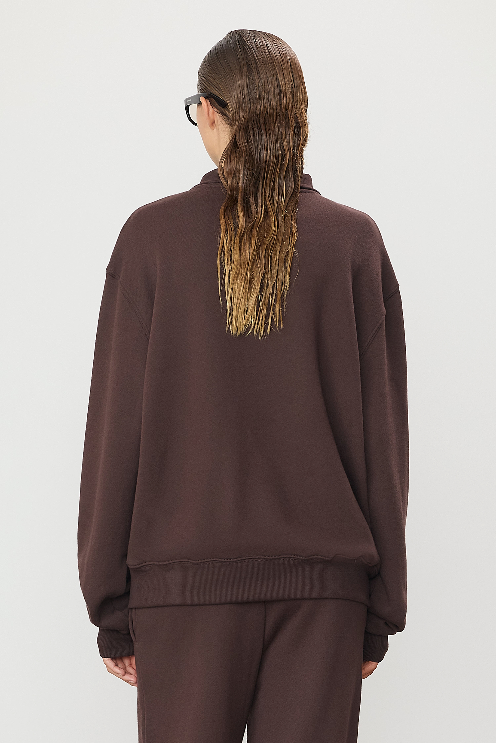 Zip-Up Polo Sweatshirt Espresso - ÉTERNE