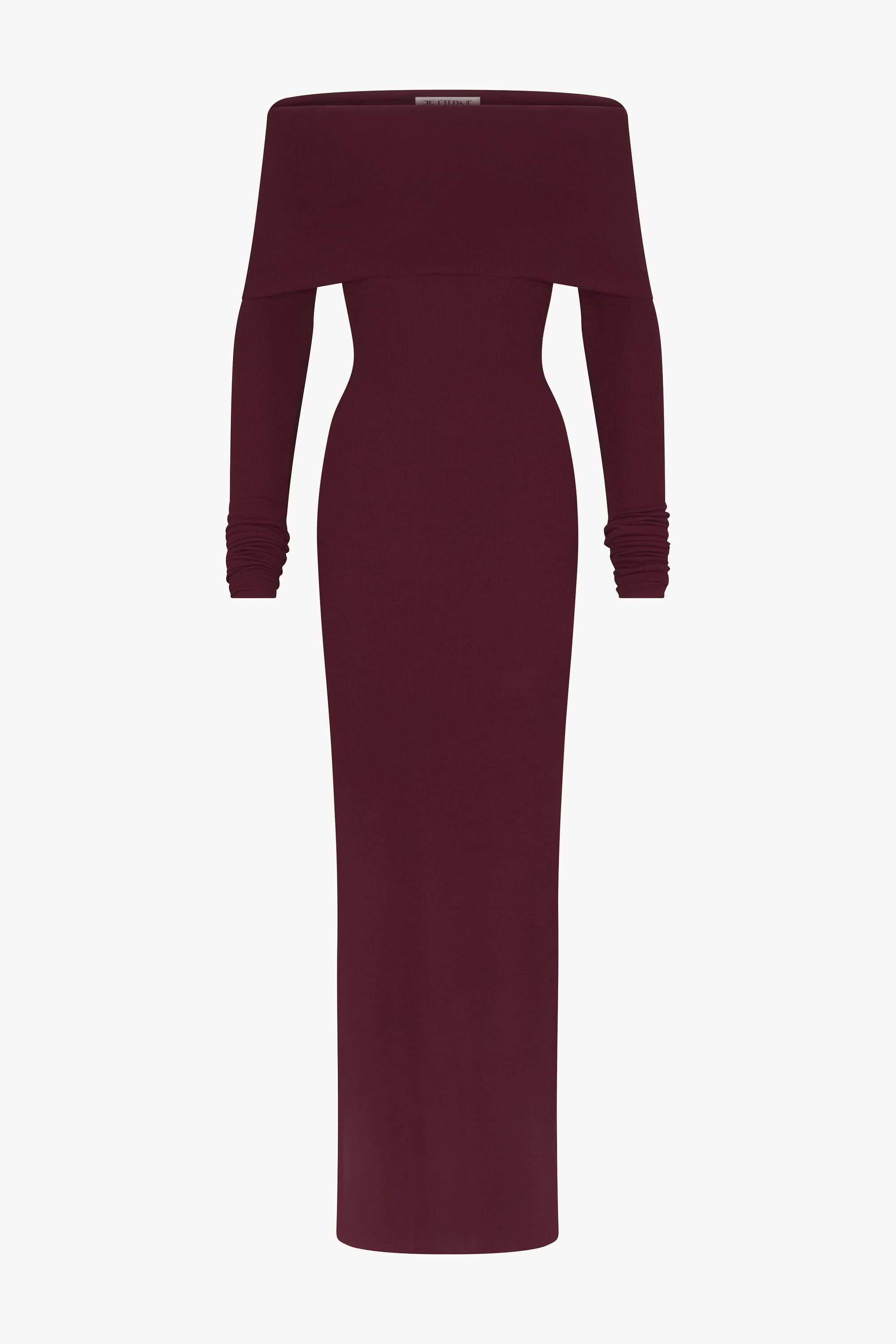ÉTERNE LONG SLEEVE OFF-SHOULDER MAXI DRESS