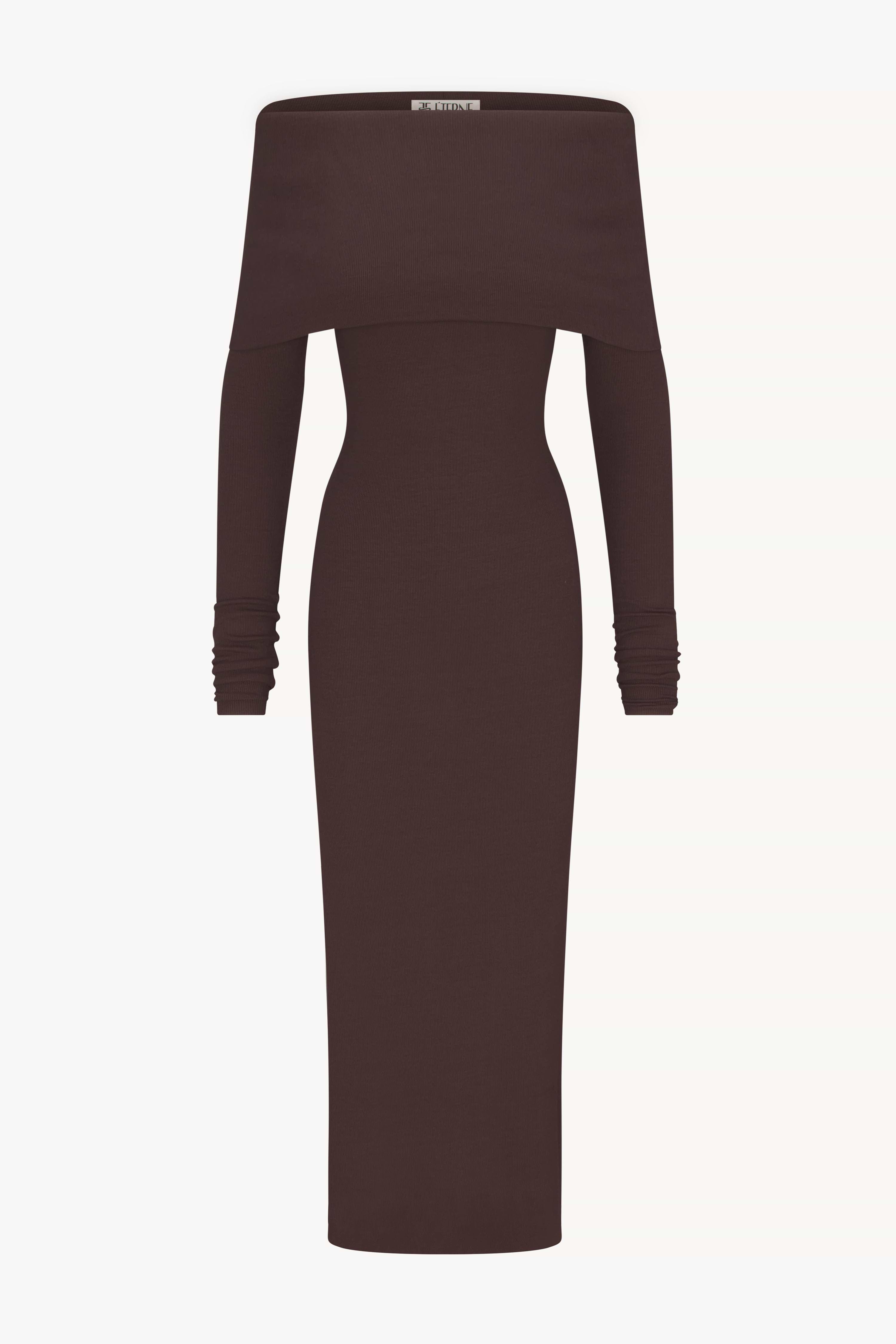 LONG SLEEVE OFF-SHOULDER MIDI DRESS - ÉTERNE