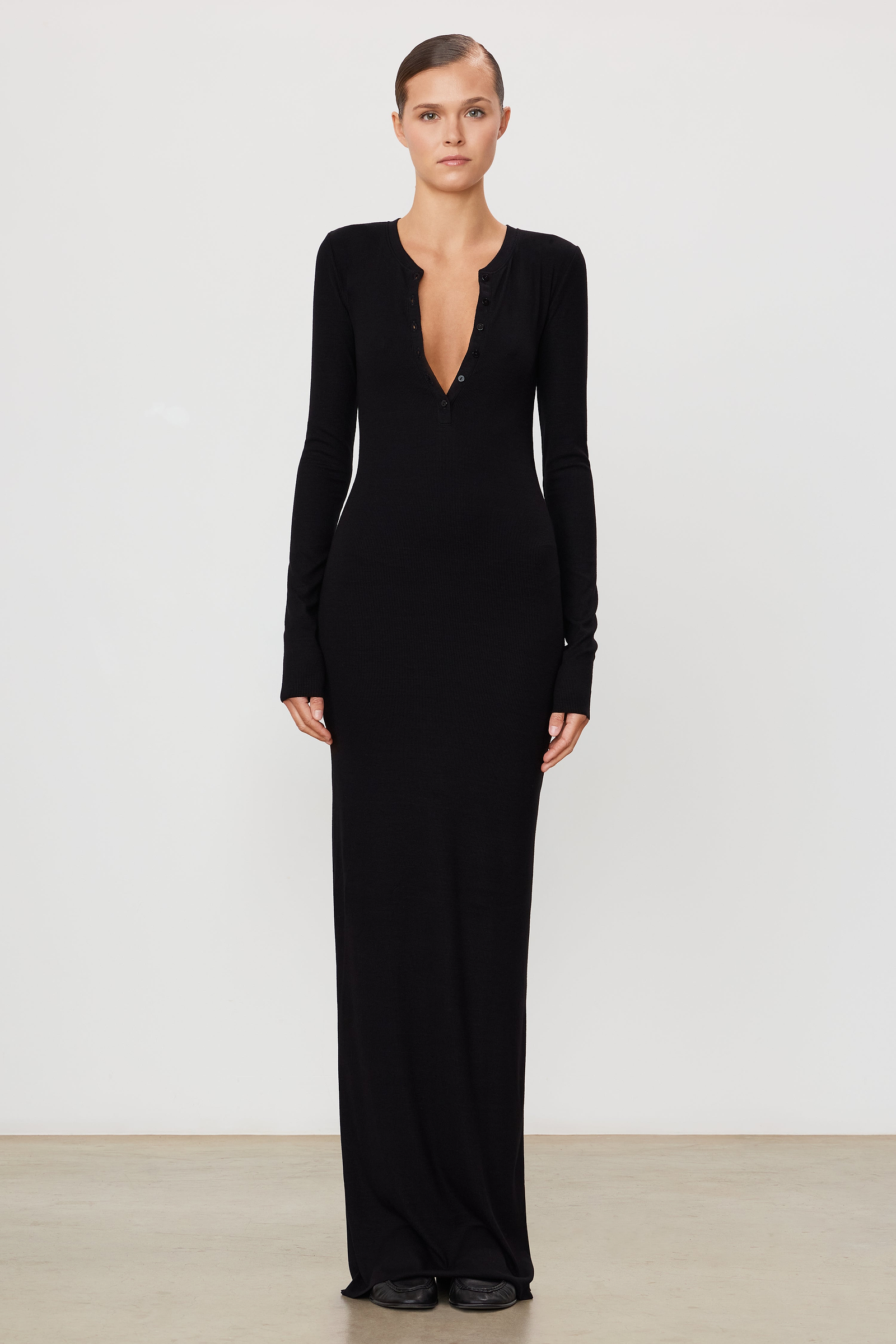 LONG SLEEVE HENLEY MAXI DRESS - ÉTERNE