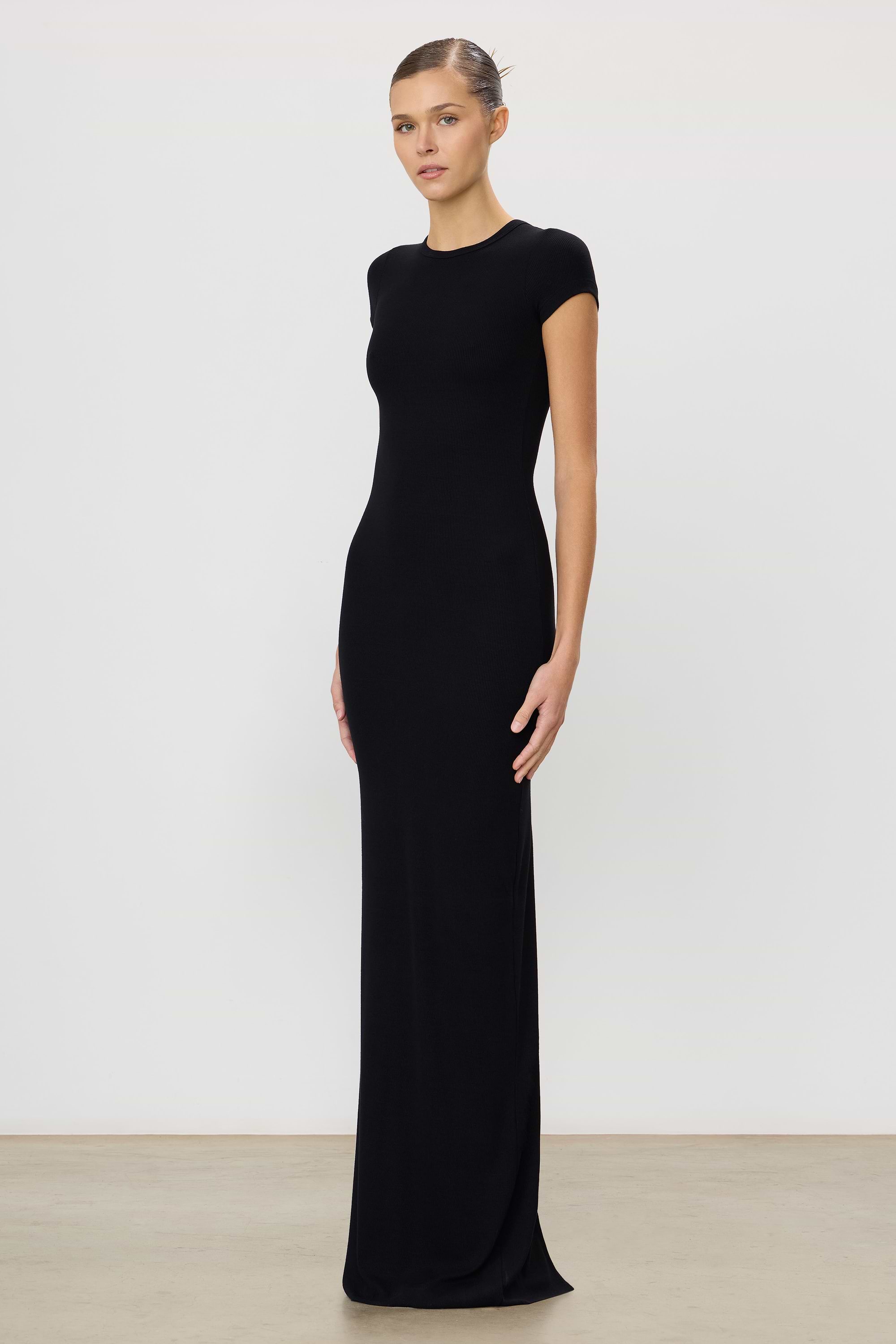 Eterne - Cap Sleeve Maxi Dress in Black S Eterne - Cap Sleeve Maxi Dress in Black S