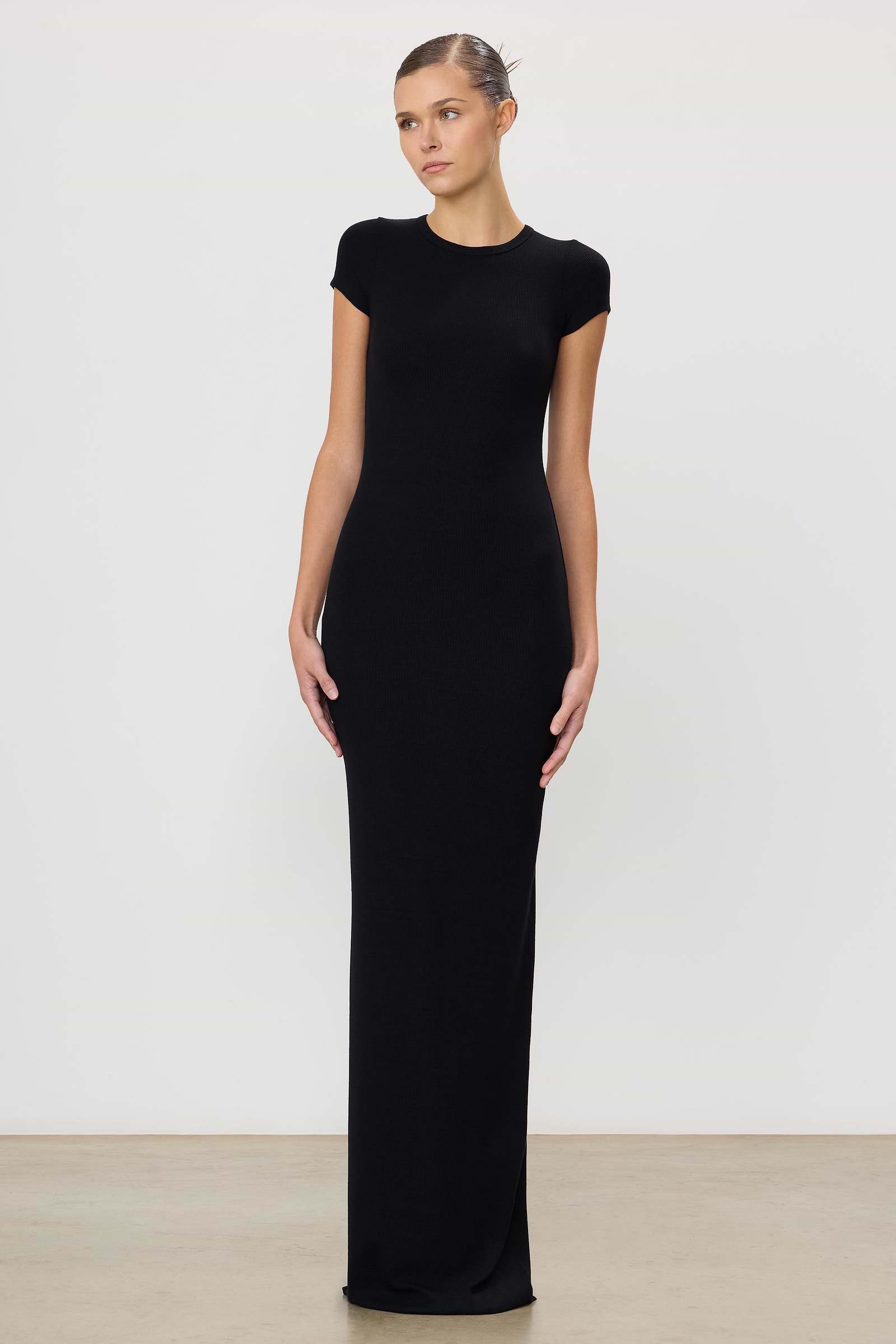 Eterne - Cap Sleeve Maxi Dress in Black S Eterne - Cap Sleeve Maxi Dress in Black S
