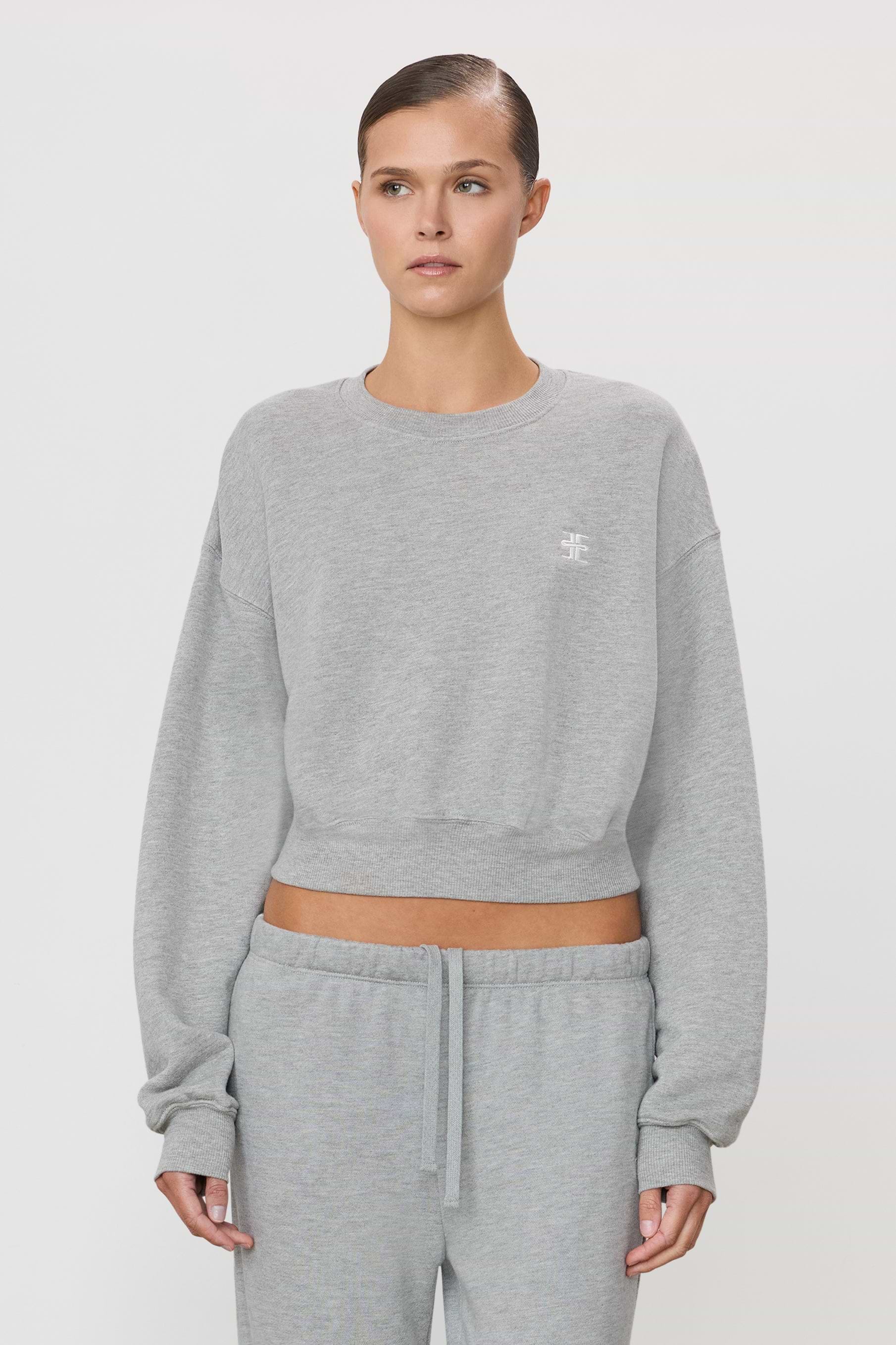 Cropped Crewneck Sweatshirt | French Terry | Heather Grey