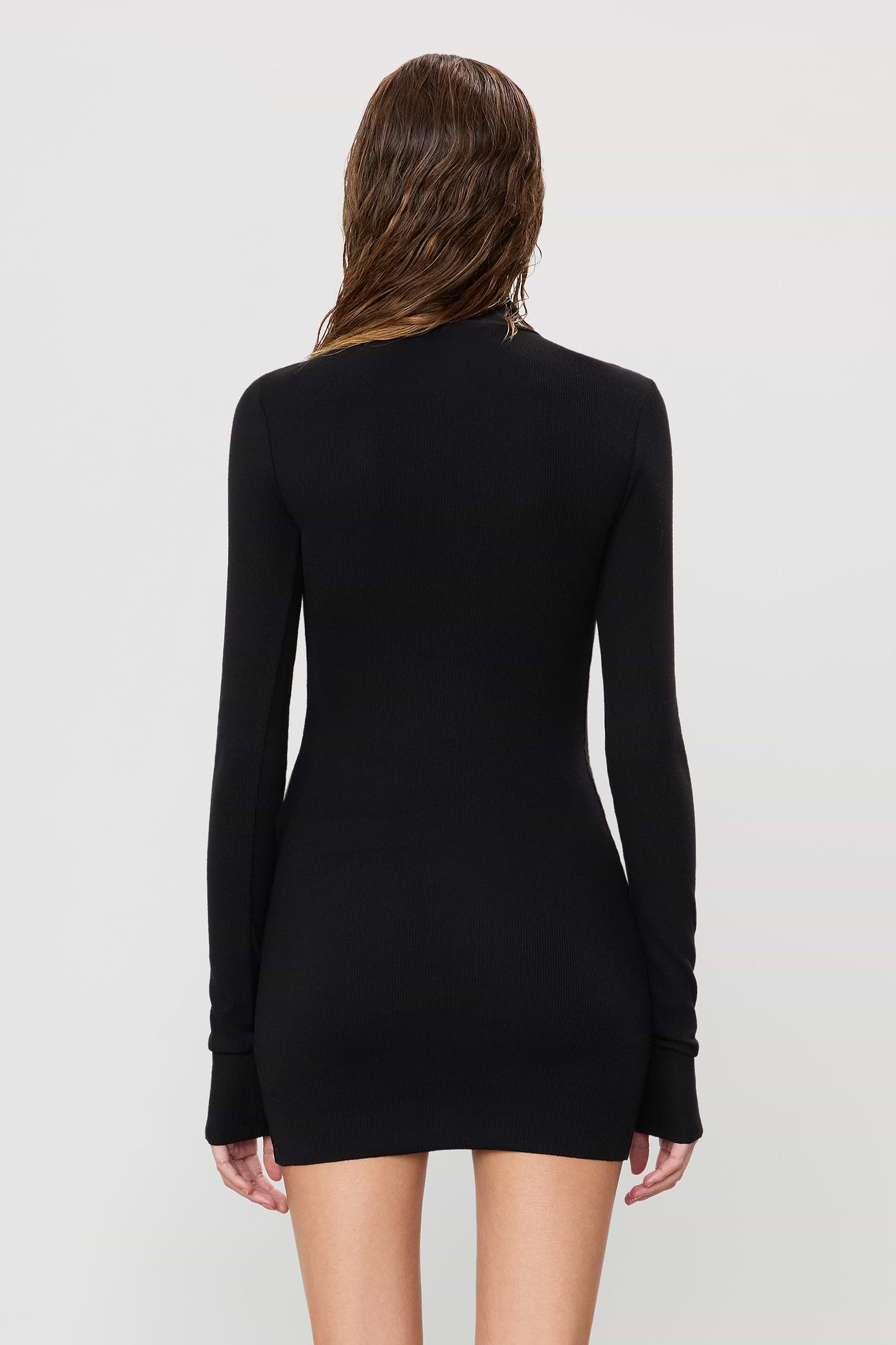 Long Sleeve Turtleneck Mini Dress | Butter Rib | Black Long Sleeve Turtleneck Mini Dress | Butter Rib | Black