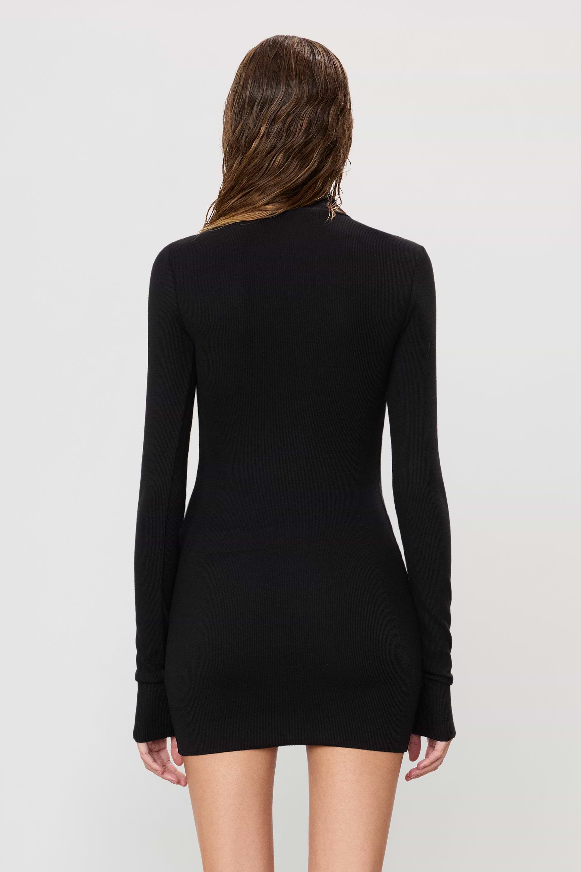 Long Sleeve Turtleneck Mini Dress | Butter Rib | Black Long Sleeve Turtleneck Mini Dress | Butter Rib | Black