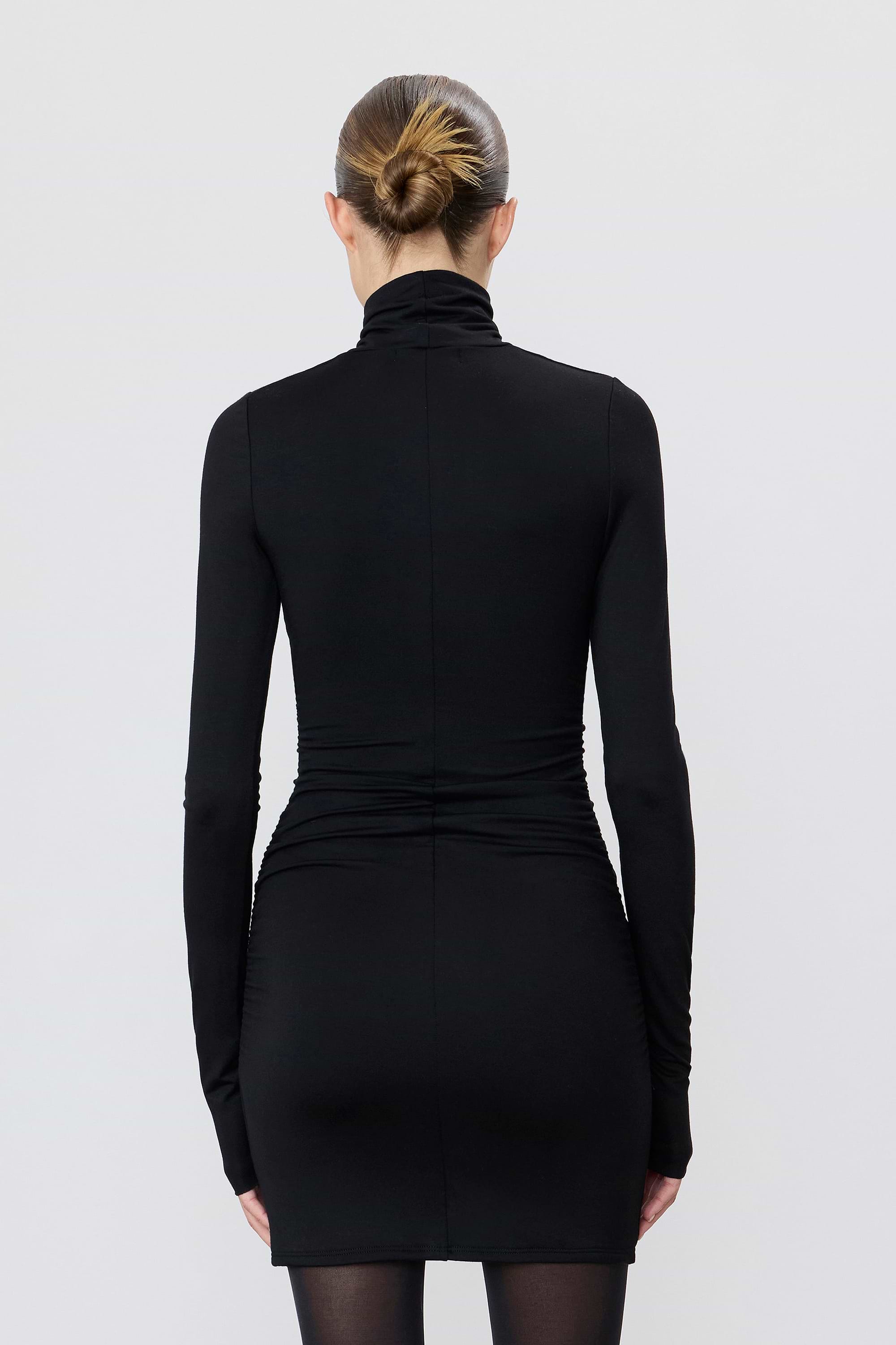 ÉTERNE LONG SLEEVE RUCHED TURTLENECK MINI DRESS