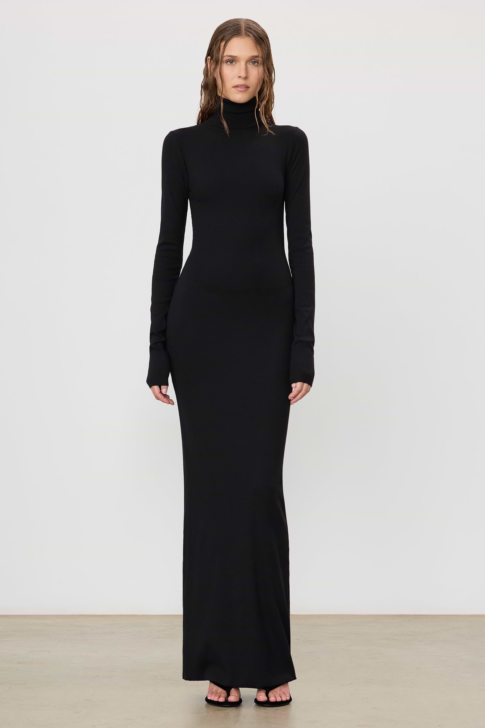 Long Sleeve Turtleneck Maxi Dress | Butter Rib | Black Long Sleeve Turtleneck Maxi Dress | Butter Rib | Black