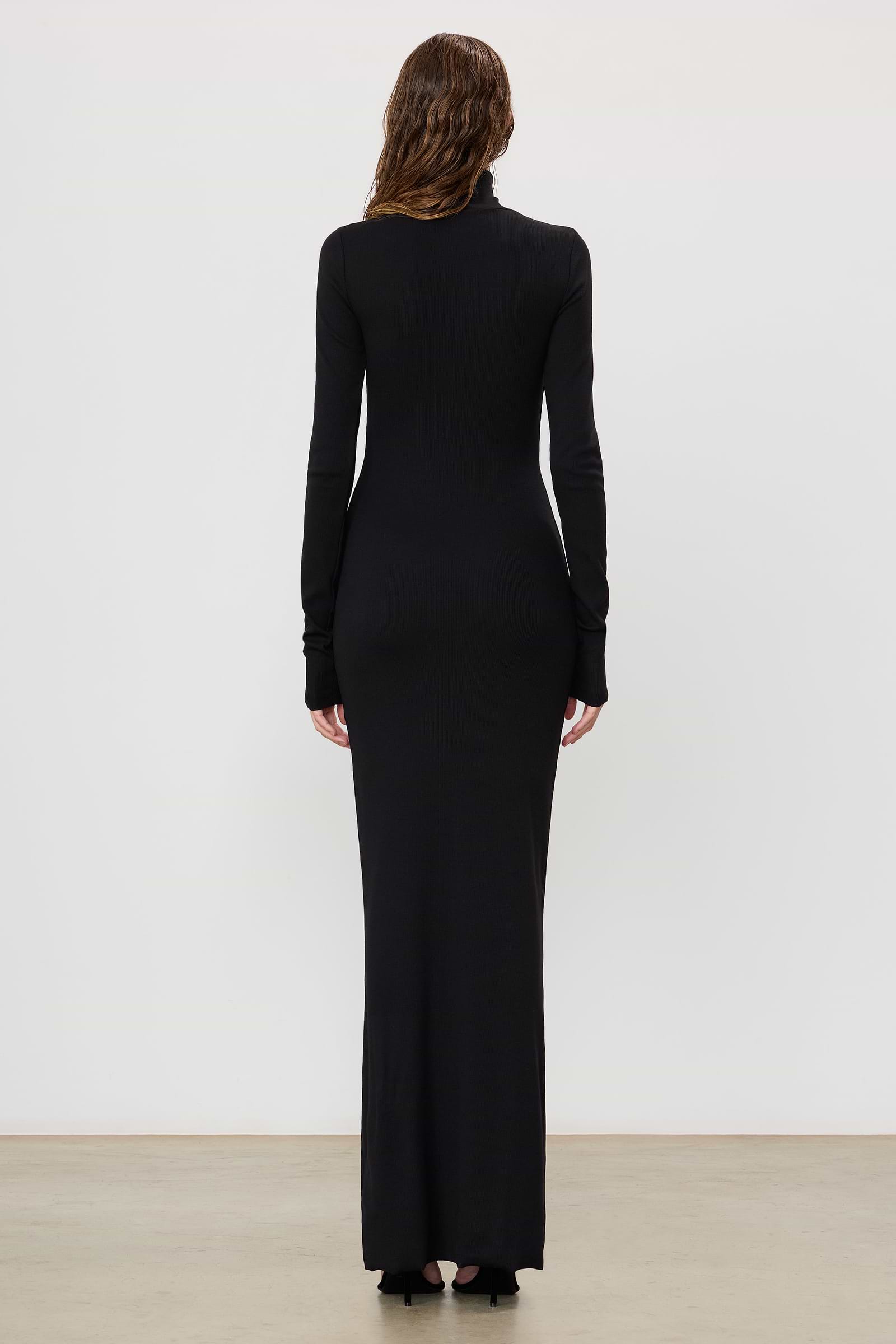 Long Sleeve Turtleneck Maxi Dress | Butter Rib | Black Long Sleeve Turtleneck Maxi Dress | Butter Rib | Black