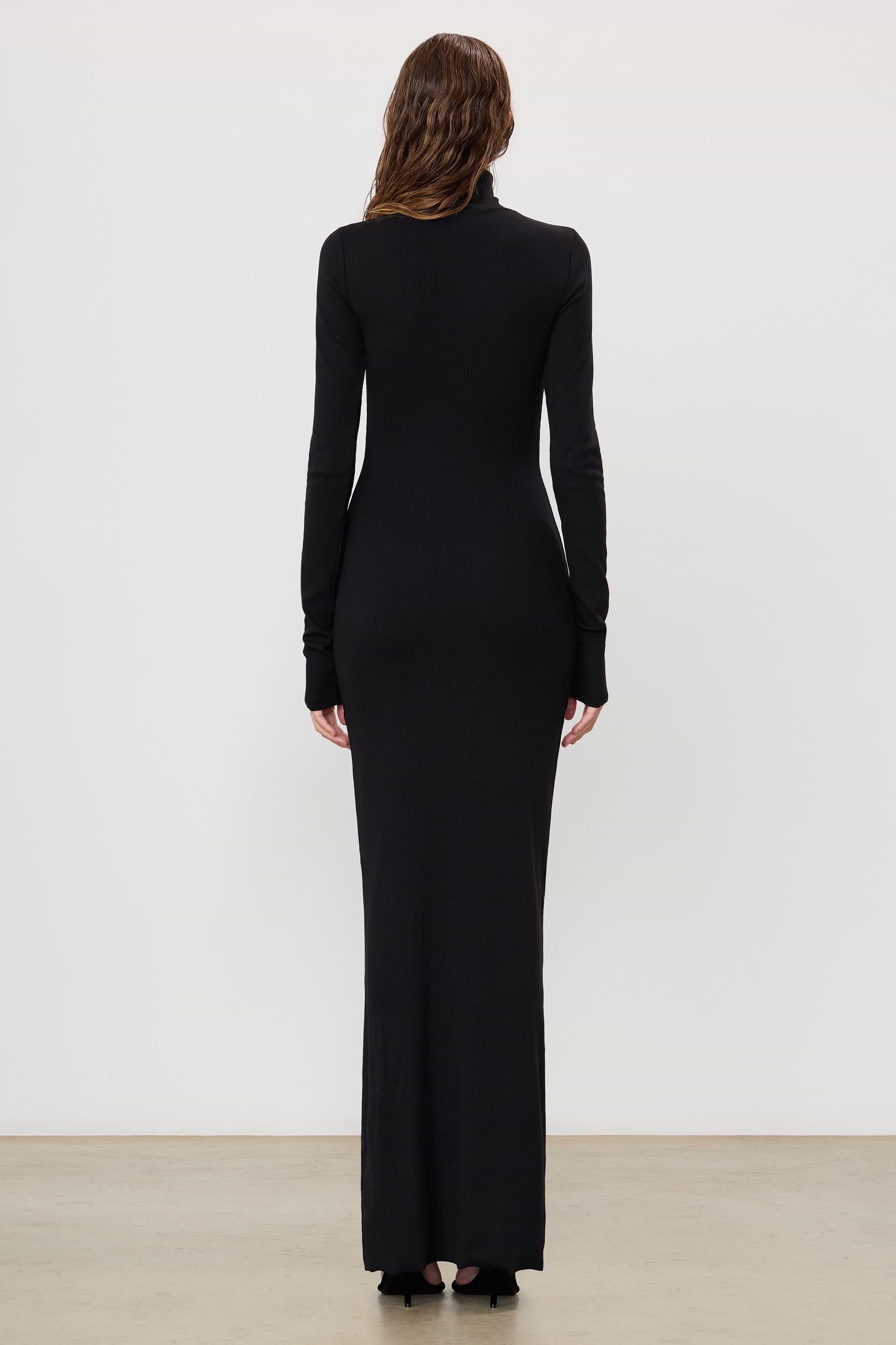 Long Sleeve Turtleneck Maxi Dress | Butter Rib | Black Long Sleeve Turtleneck Maxi Dress | Butter Rib | Black