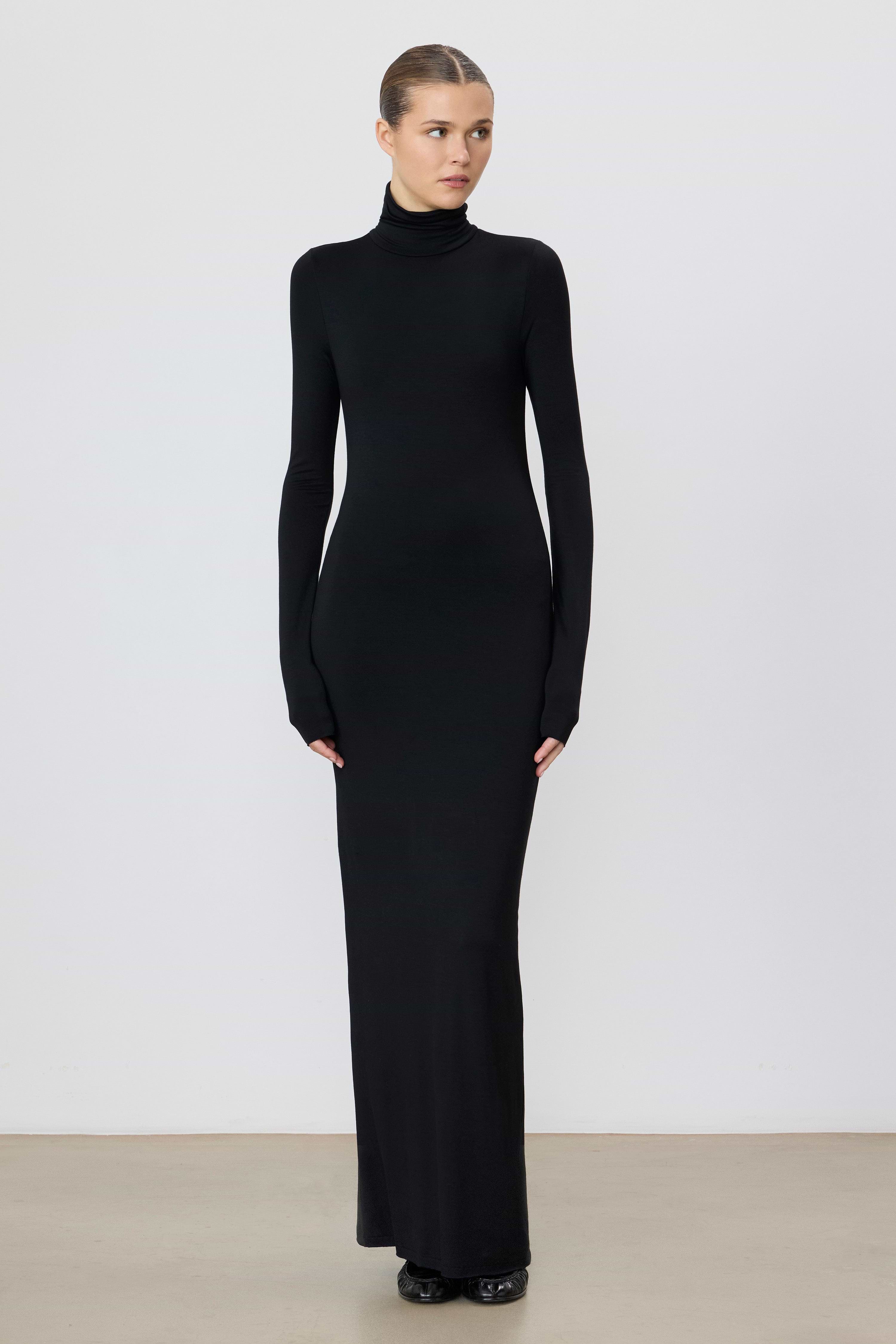 ÉTERNE LONG SLEEVE TURTLENECK MAXI DRESS
