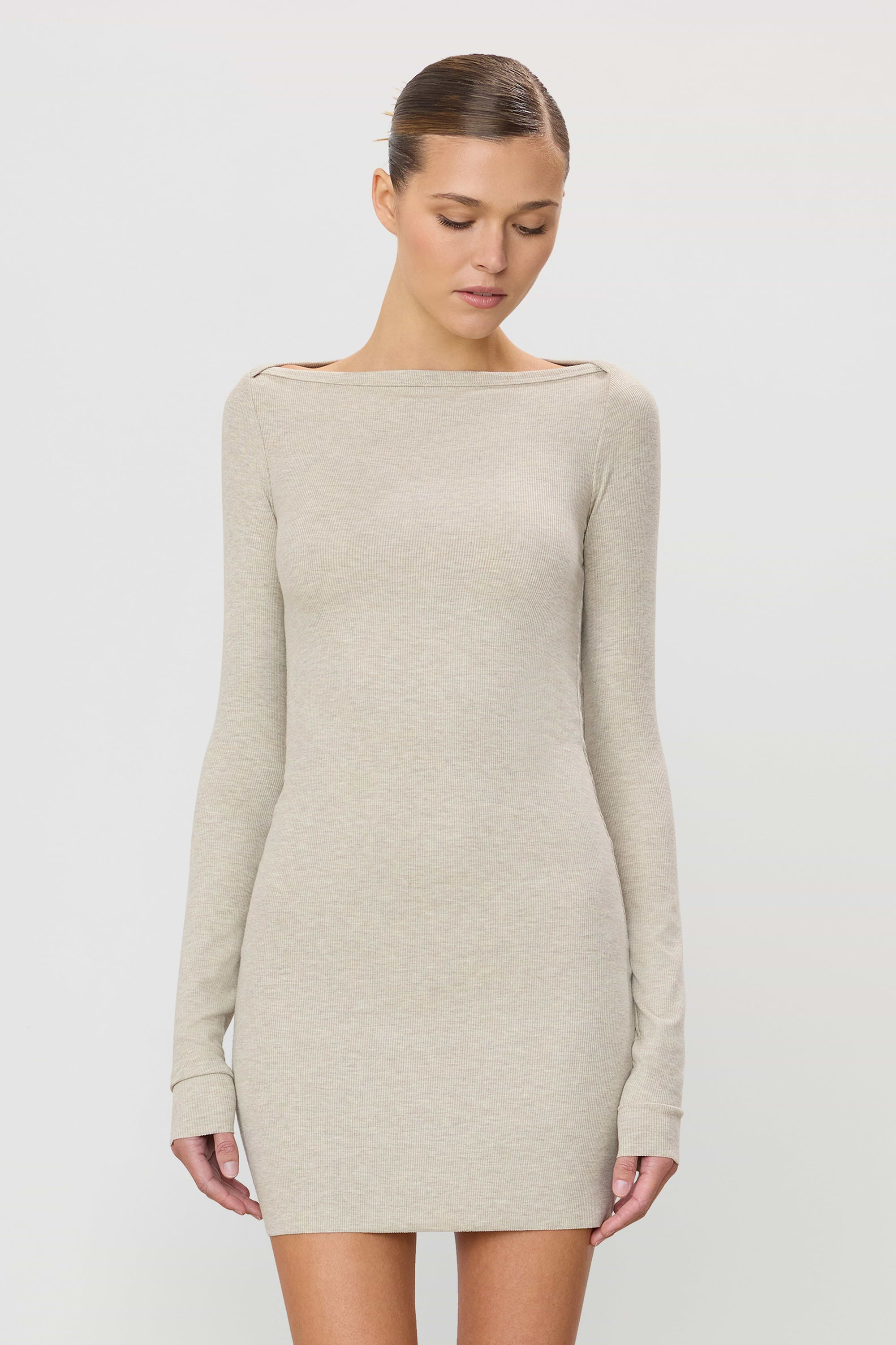 LONG SLEEVE BOATNECK MINI DRESS LONG SLEEVE BOATNECK MINI DRESS