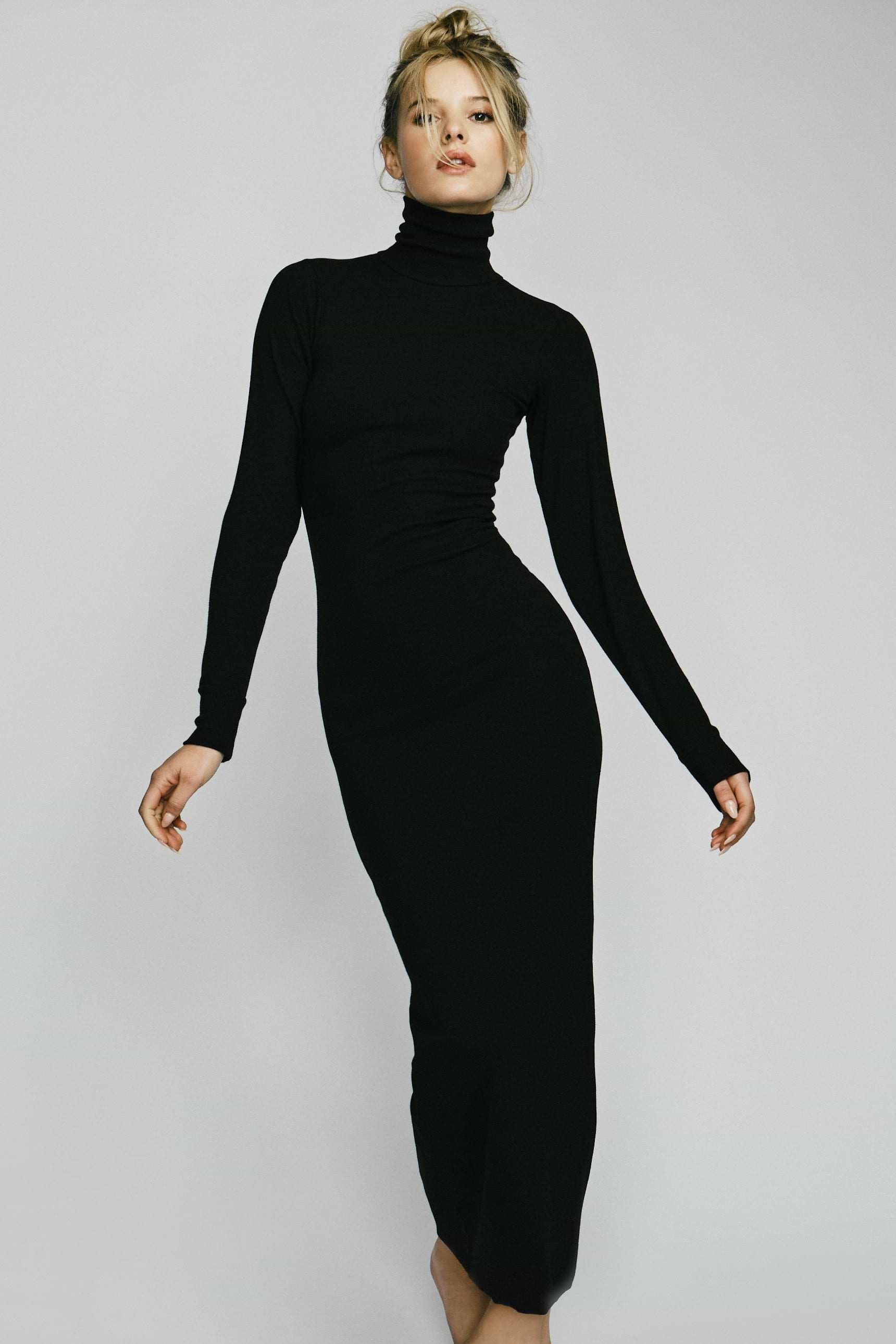 Long Sleeve Turtleneck Dress Maxi Black DRESSES ÉTERNE