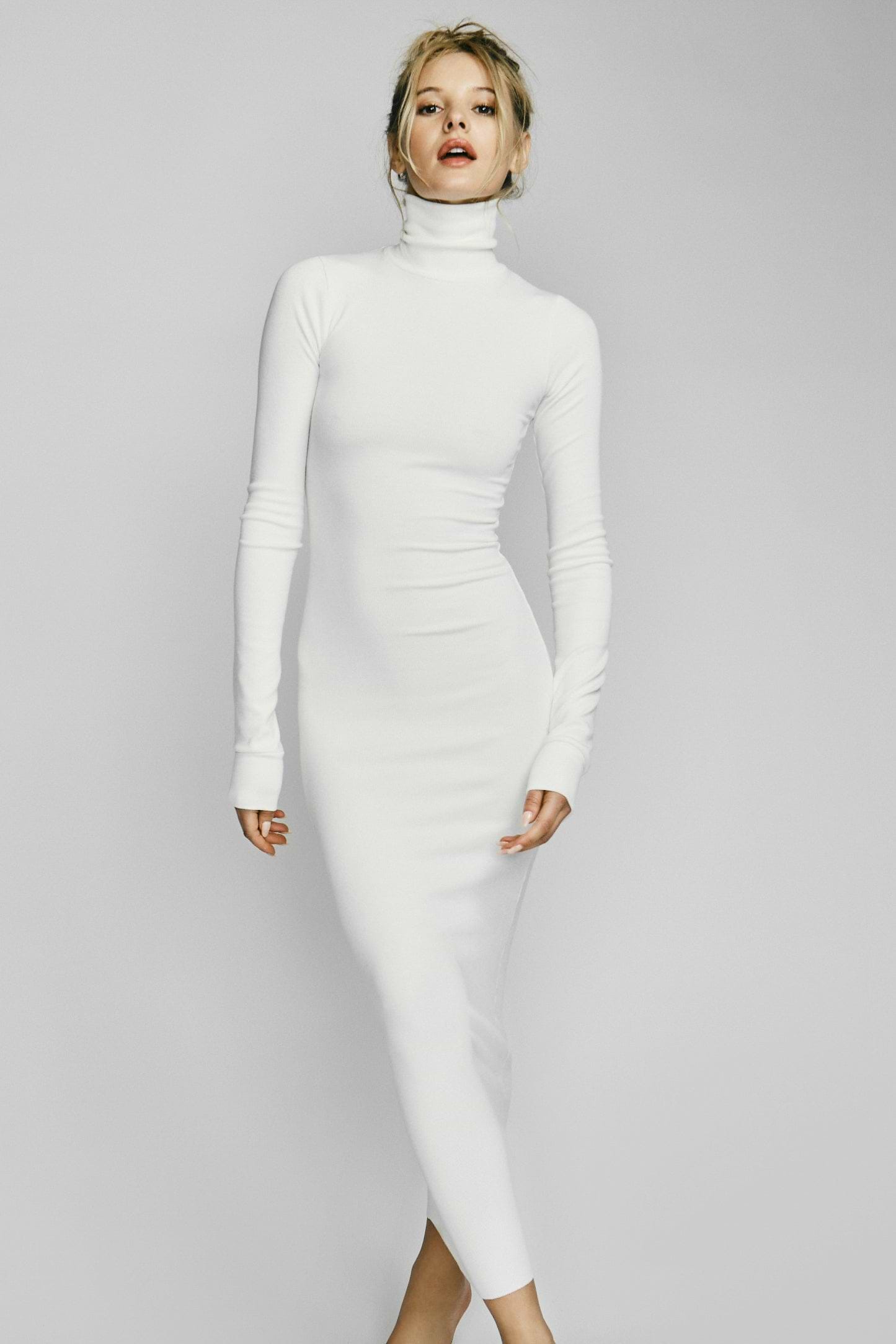 Long Sleeve Turtleneck Dress Maxi Cream DRESSES ÉTERNE