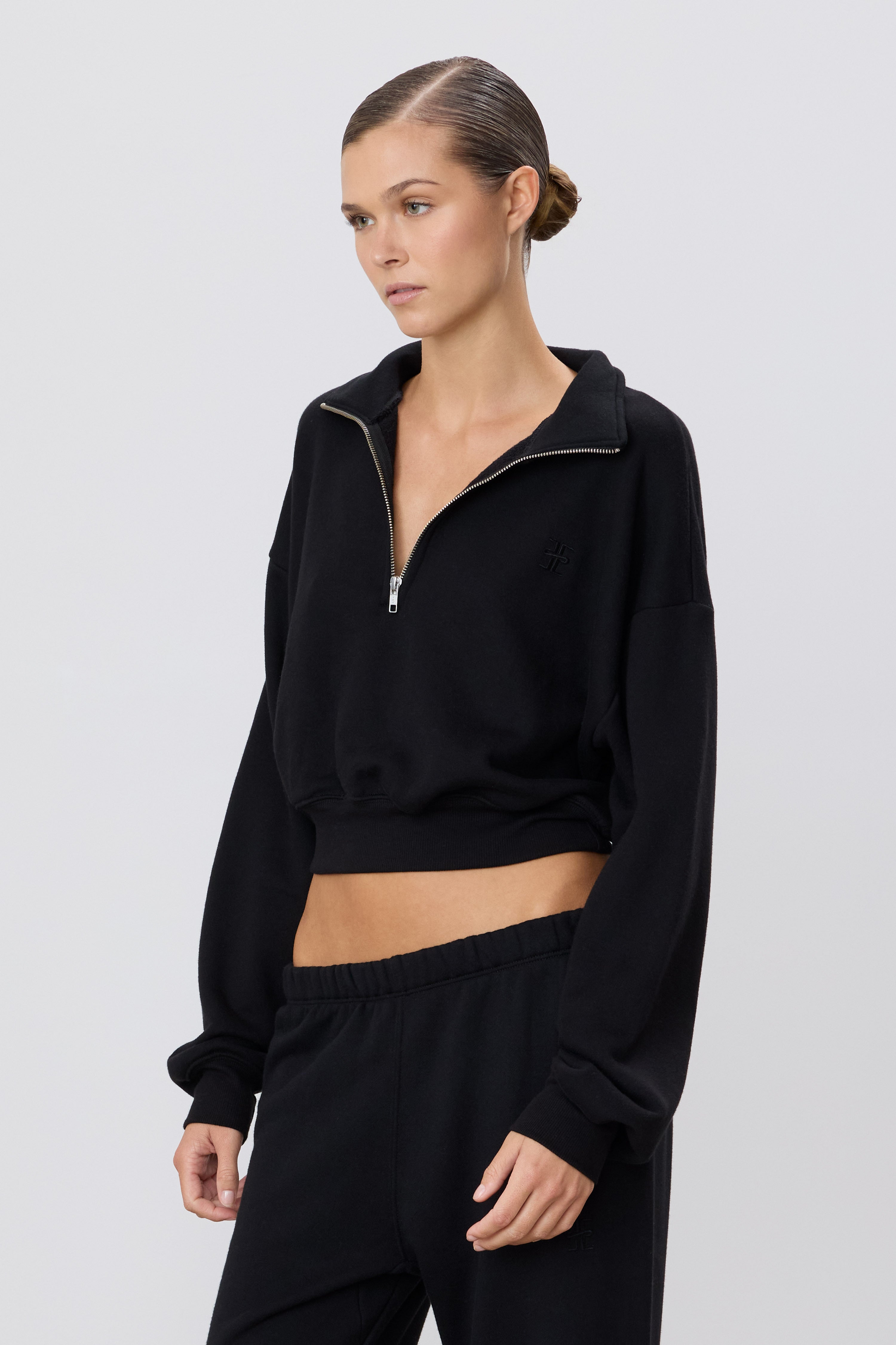 Cropped Half-zip Sweatshirt | French Terry | Black