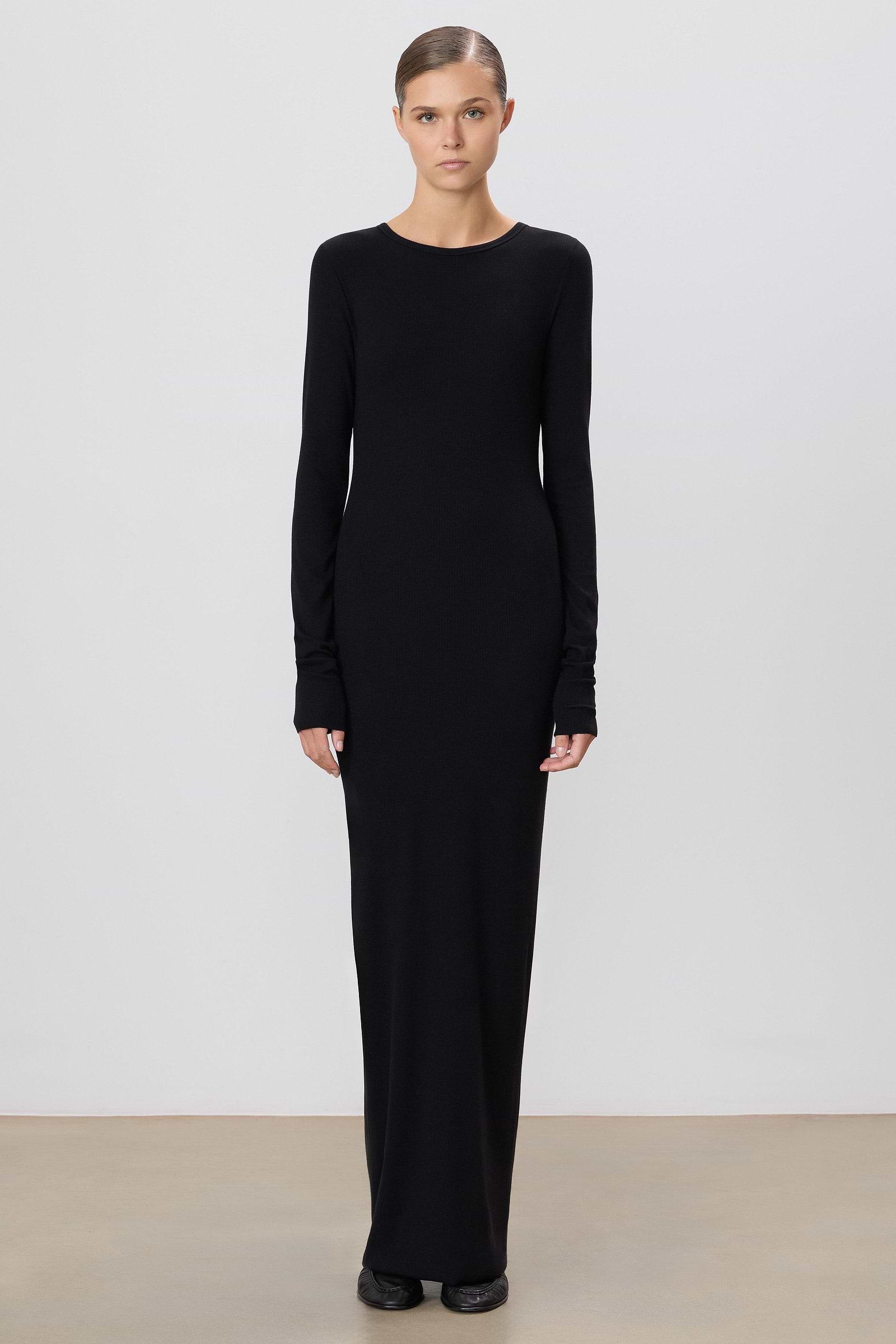 Long Sleeve Crewneck Maxi Dress | Butter Rib | Black Long Sleeve Crewneck Maxi Dress | Butter Rib | Black