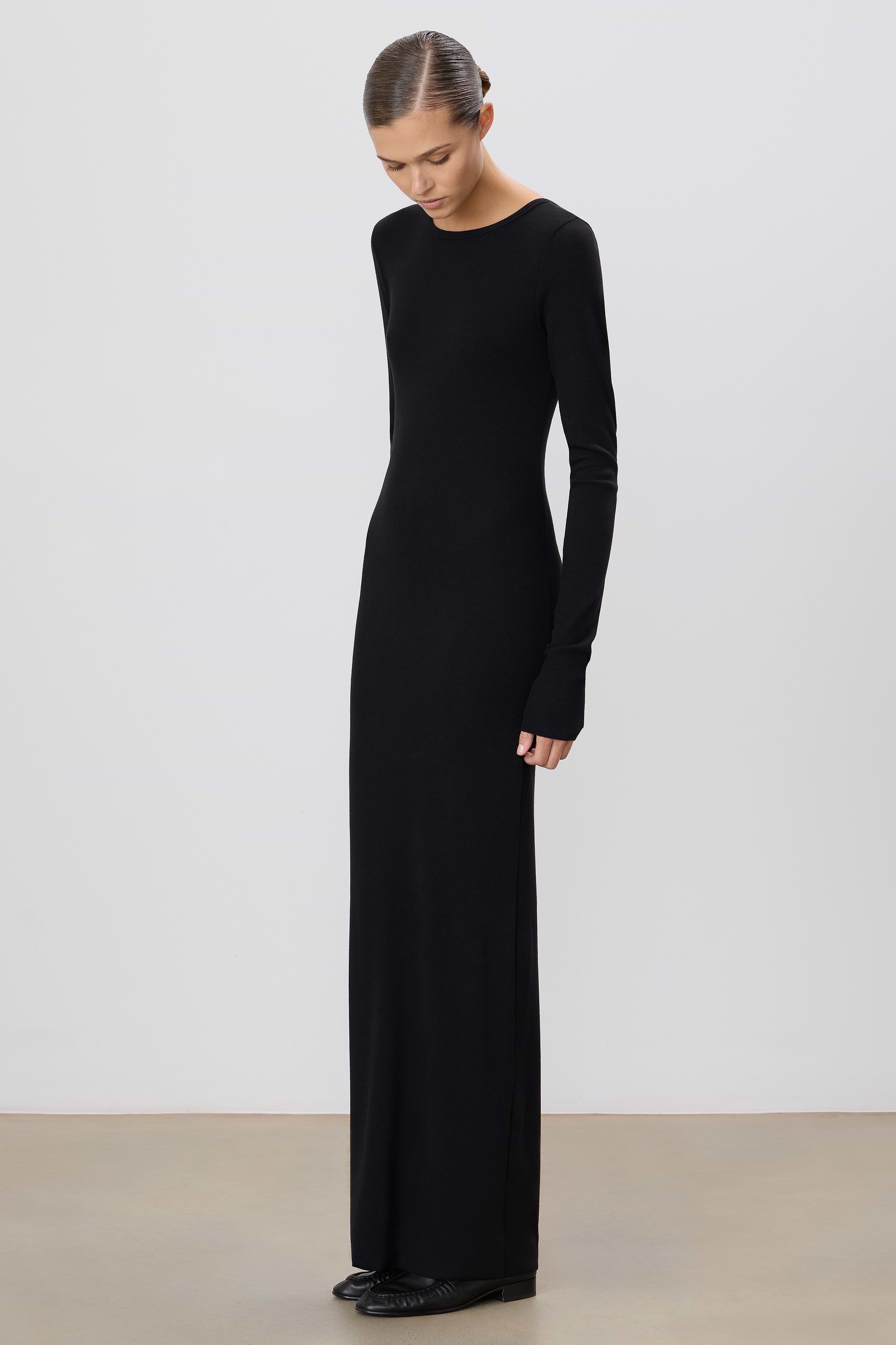 Long Sleeve Crewneck Maxi Dress | Butter Rib | Black Long Sleeve Crewneck Maxi Dress | Butter Rib | Black