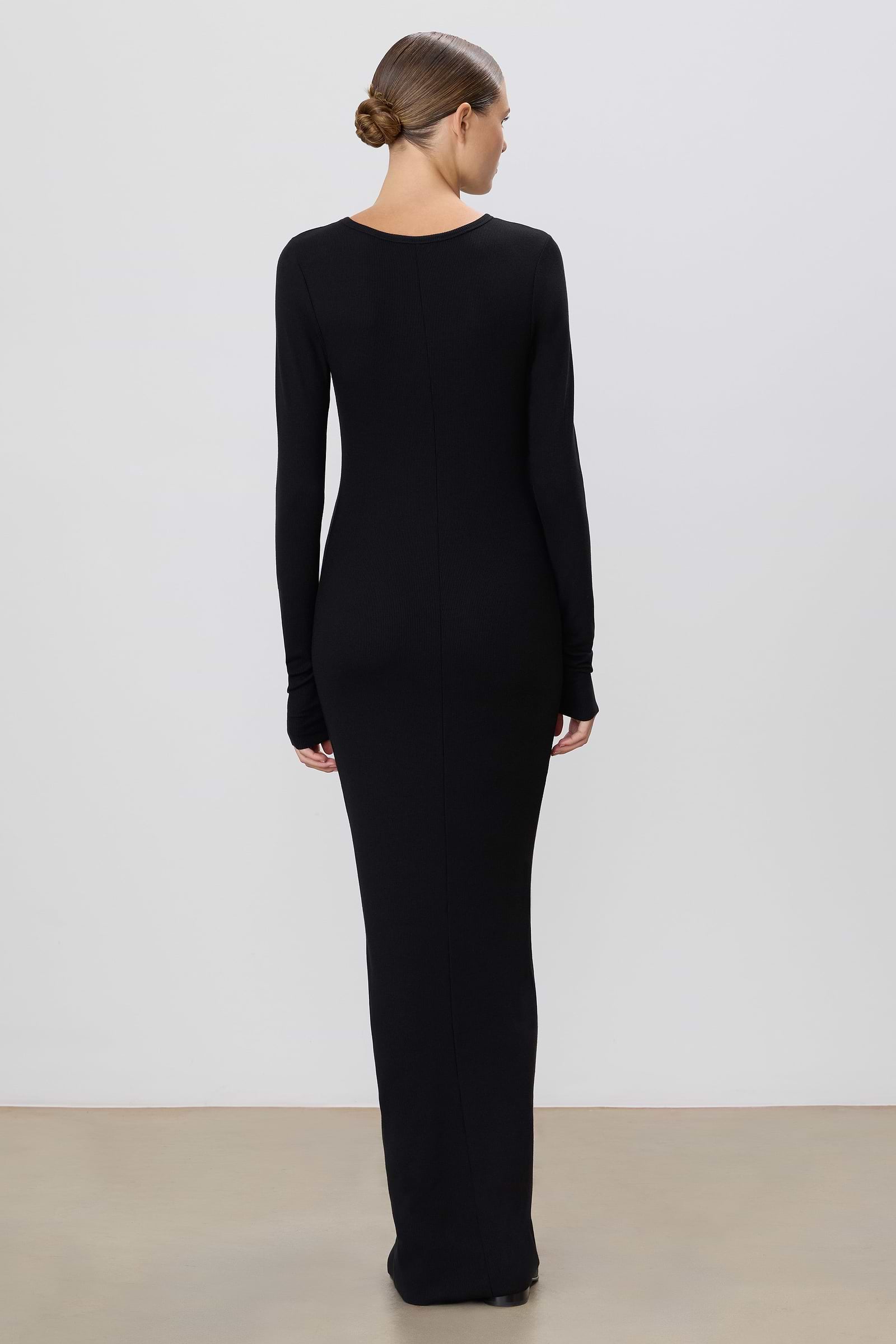 Long Sleeve Crewneck Maxi Dress | Butter Rib | Black Long Sleeve Crewneck Maxi Dress | Butter Rib | Black