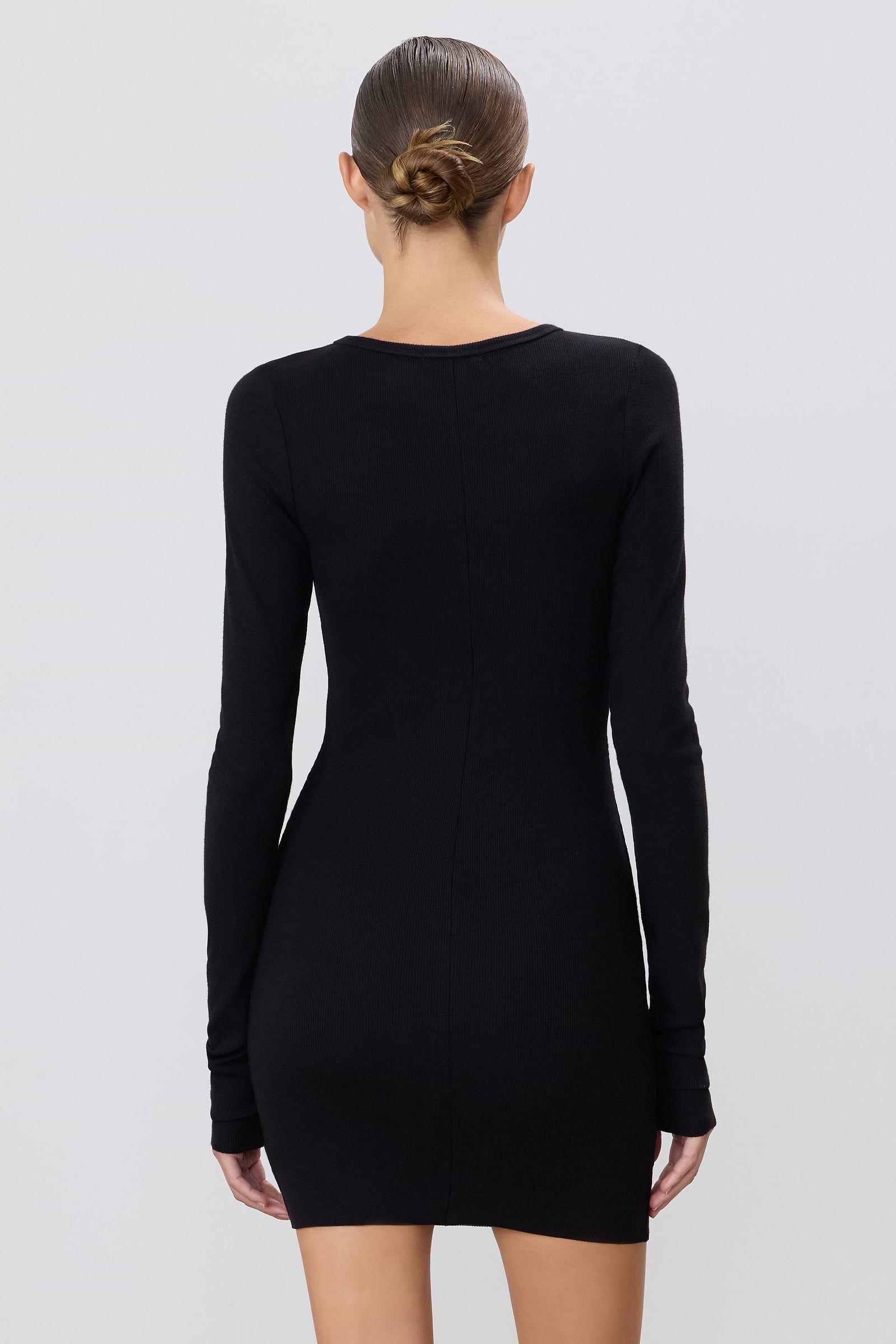 Long Sleeve Crewneck Mini Dress | Butter Rib | Black Long Sleeve Crewneck Mini Dress | Butter Rib | Black