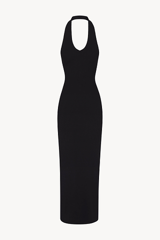 fitted lace wedding dress Eterne Halter Maxi Dress Black / S