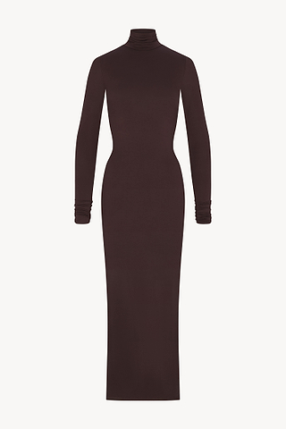 ÉTERNE Long Sleeve Turtleneck Maxi Dress | Brown | Size S