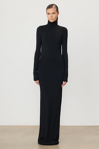 knee length dresses for ladies LESET Lauren Turtleneck Maxi Dress in Pinot in Jersey