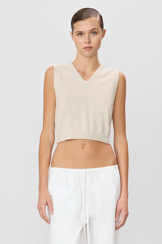 Lenny Vest | Midweight Cashmere | Heather Oatmeal