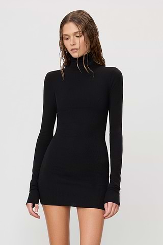 Long Sleeve Turtleneck Mini Dress | Butter Rib | Black Long Sleeve Turtleneck Mini Dress | Butter Rib | Black