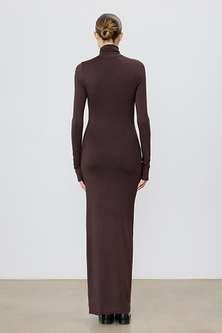 ÉTERNE Long Sleeve Turtleneck Maxi Dress | Brown | Size S