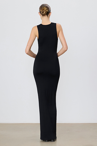 ÉTERNE Sleeveless Crewneck Maxi Dress | Black | Size S