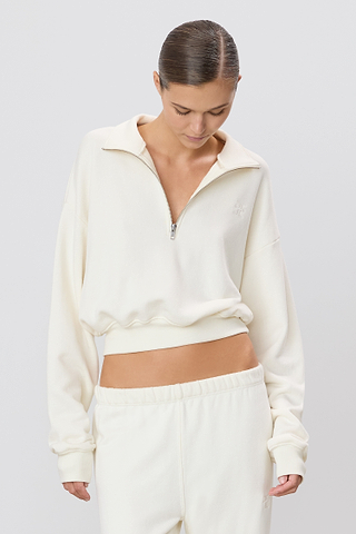 Cropped Half-zip Sweatshirt | French Terry | Cream