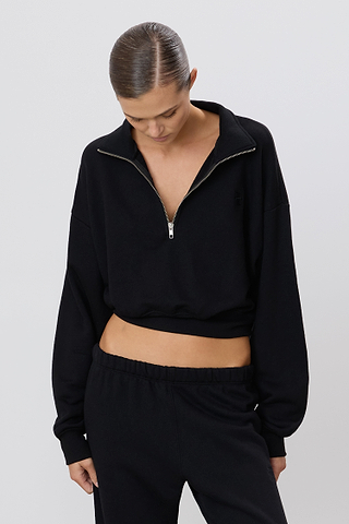 Cropped Half-zip Sweatshirt | French Terry | Black
