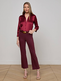 Kendra Coated Cropped Flare Jean in Chocolate Coated | L'AGENCE