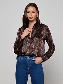 Tyler Silk Blouse in Smoke Grey | L'AGENCE