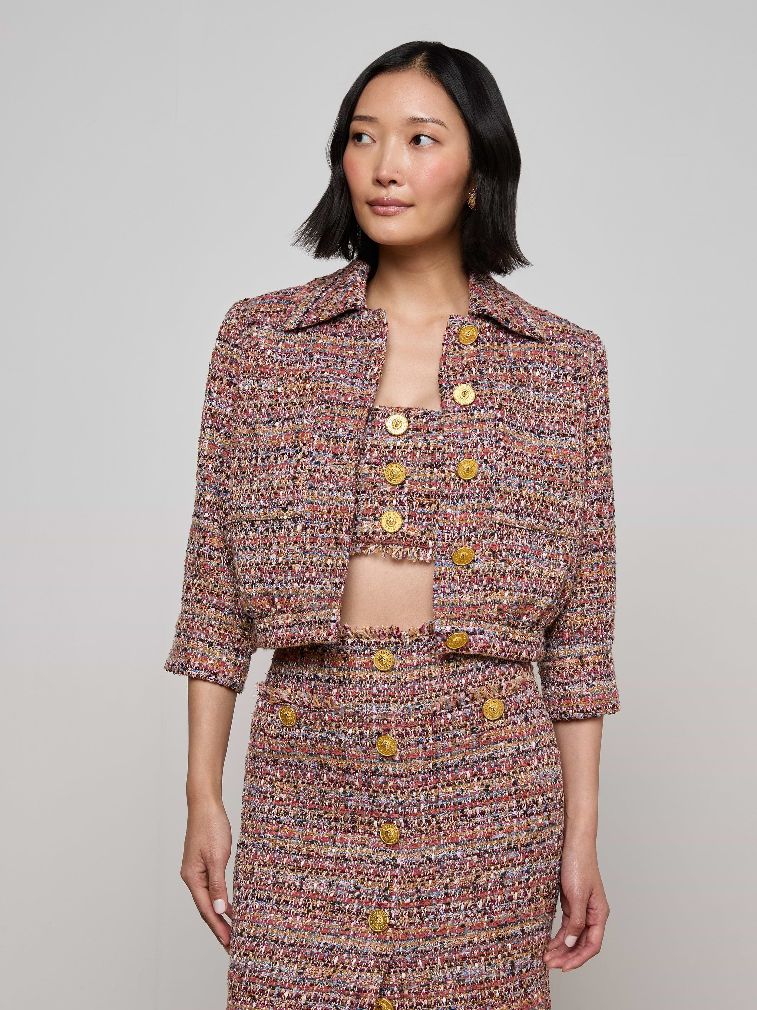 Jia Tweed Jacket in Mauve/Tan Multi Tweed | L'AGENCE