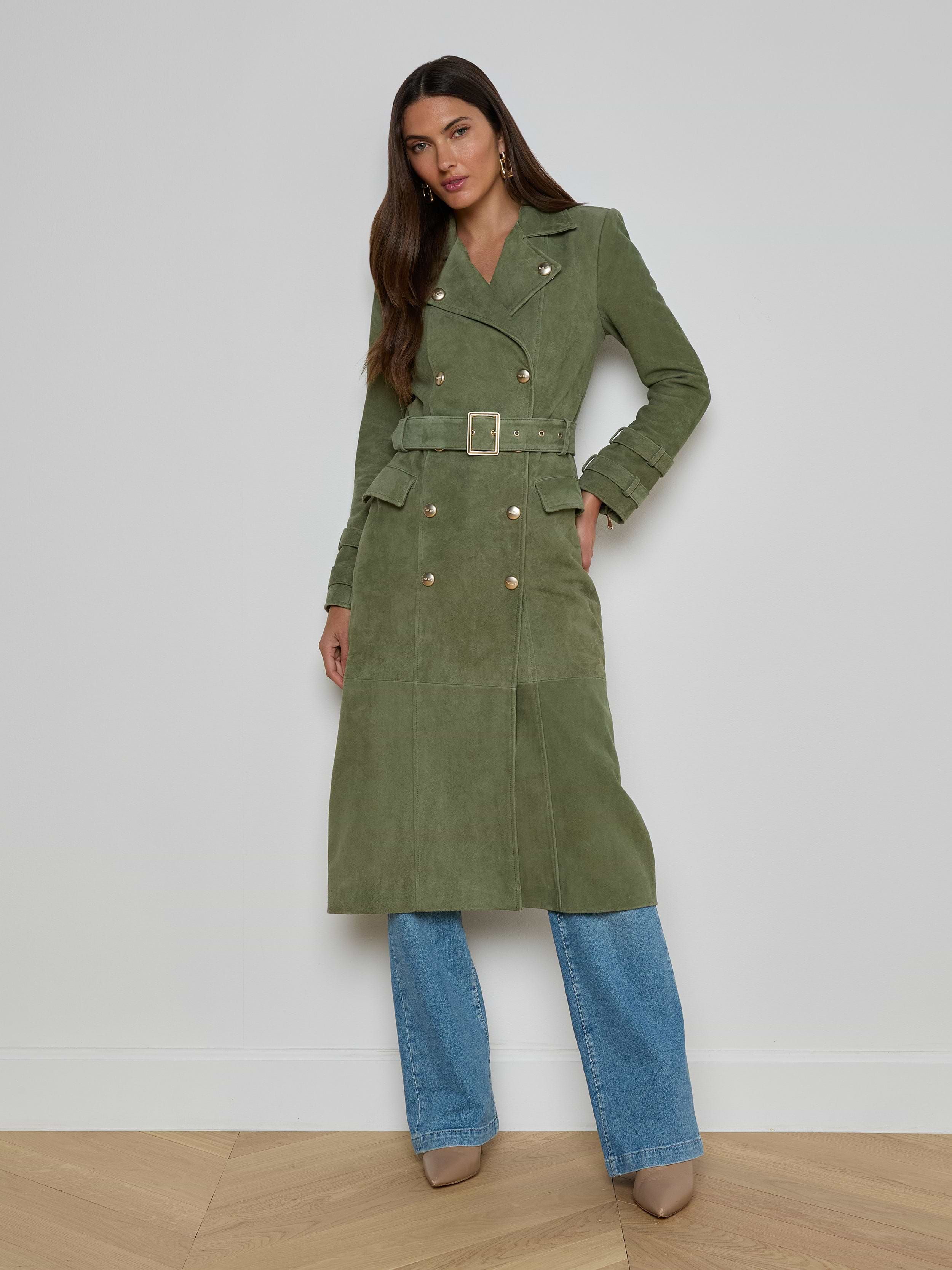 Celina Suede Trench Coat in Clover | L'AGENCE