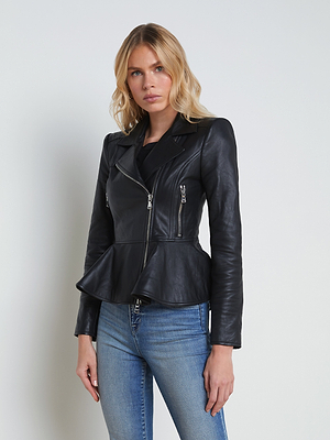 Lyric Leather Peplum Jacket jacket L'AGENCE Sale   