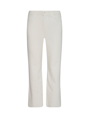 The Wanda Cropped Wide-Leg Jean is an off-white, high-waisted style with belt loops, front and back pockets, a button and zip closure, made from lightweight denim and shown on a white background.