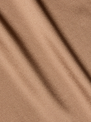 A close-up of the Ryker Silk Maxi Skirt in light brown, highlighting its soft, smooth silk fabric with gentle diagonal folds and a slightly fuzzy texture—capturing minimalist sophistication.