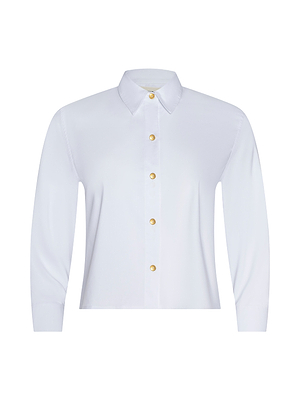 The Fawn Floral Print Shirt features a button-down design with long sleeves, a collar, and gold buttons. Made from organic cotton with a floral print, it is displayed against a white background.