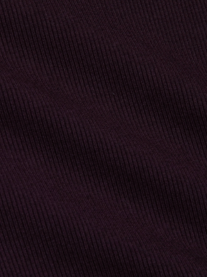 Close-up of the Adira Scoopneck Tank by L'AGENCE, featuring dark brown stretch rib fabric with vertical textured lines for a subtle striped effect.