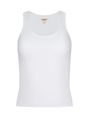 The Adira Scoopneck Tank is a sleeveless top in white stretch rib fabric, featuring a scoop neckline and an inner back collar tag with the L’AGENCE brand name.