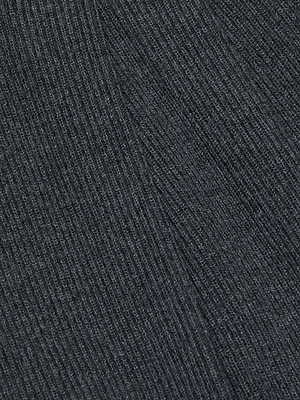 Close-up of dark gray ribbed fabric with a diagonal seam, highlighting the soft texture of the Milly Knit Pant.