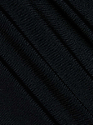 Close-up of the Kristin Triangle Bikini Top's black four-way stretch nylon fabric, featuring diagonal folds that showcase its textured weave and subtle lines.