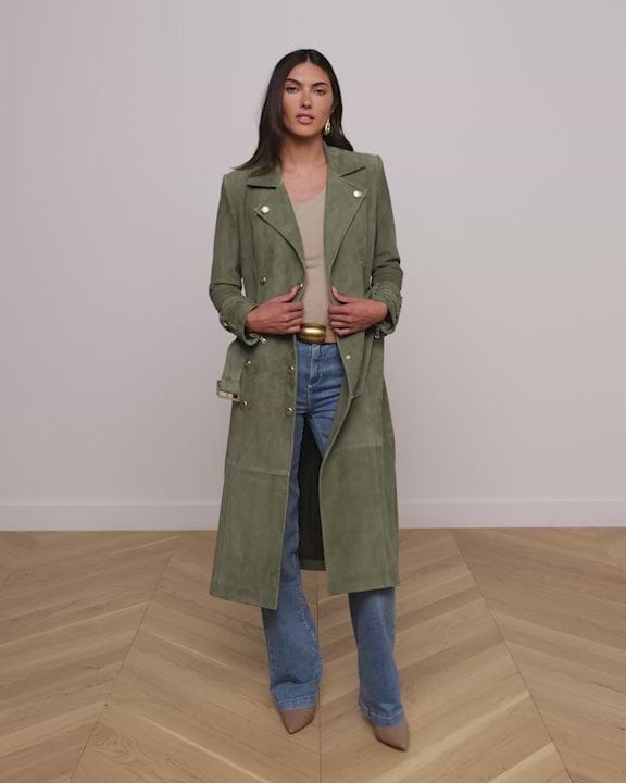 Celina Suede Trench Coat in Clover | L'AGENCE