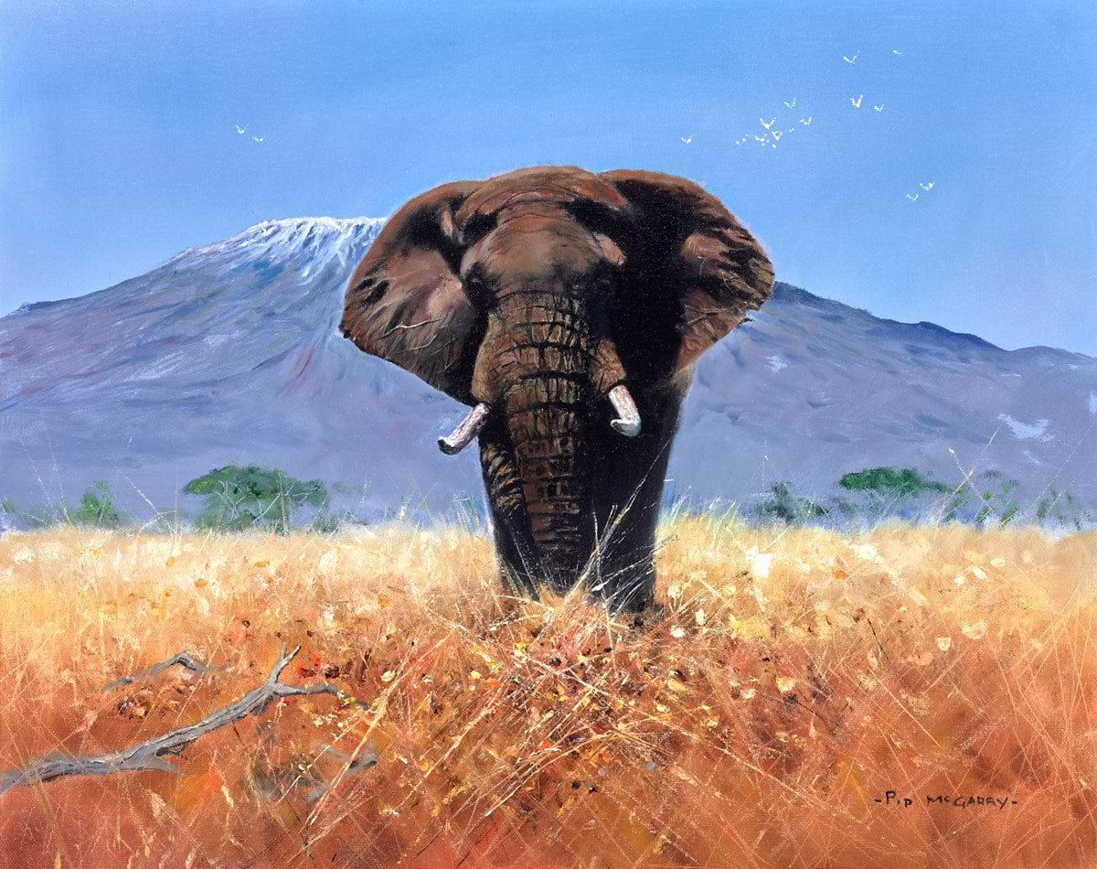 Elephant With store Mt. Kilimanjaro in Africa Vintage Poster 24 x 33.5