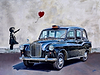 London Taxi with Banksy background