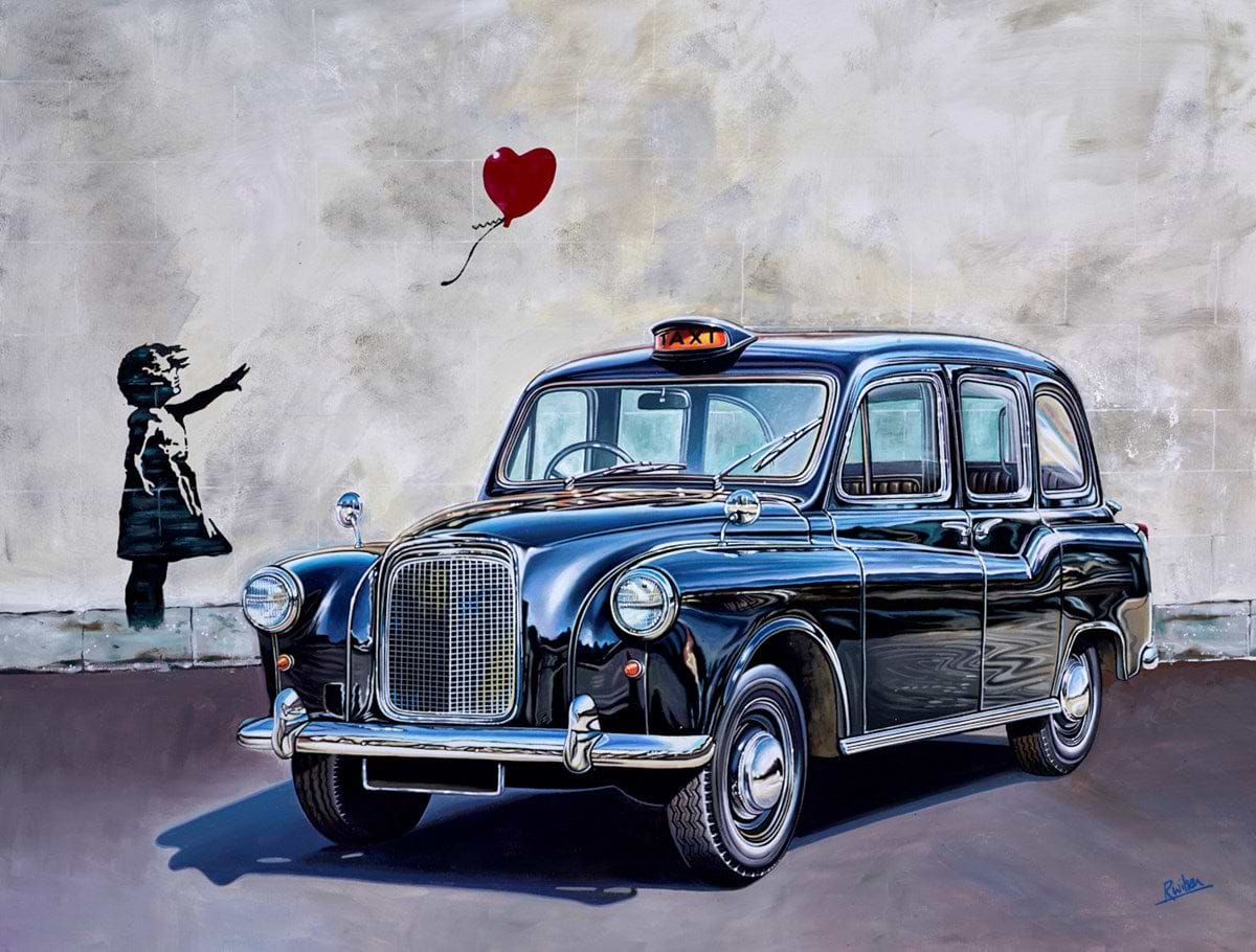 London Taxi With Banksy Background