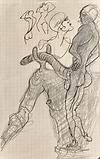 Etude de Mode, Phallus sur Béquilles, Dessin de Femme pour la Mode
